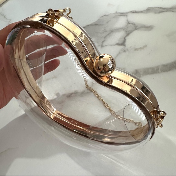 Heart-Shaped Clear Mini Bag with Gold Chain - Picture 2 of 4